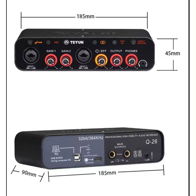 2024 NEW TEYUN Q26 2Channels Professional Portable Audio Interface Sound Card Console Mini USB MIXER
