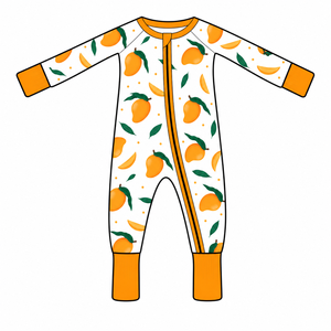 Pyjama bébé en viscose de bambou imprimé mangue avec fermeture éclair bidirectionnelle, vente en gros, impression personnalisée - Product Image 1