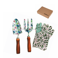 Ensemble de 3 outils de jardinage en métal et acier avec impression florale et boîte-cadeau Kit d'outils à main pour jardinière de jardin