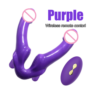 Vibratore Realistico a Doppio Motore Senza Cinghie con Doppia Testa per Stimolazione del Punto G e del Clitoride, Giocattolo Sessuale per Coppie e Lesbiche - Product Image 5