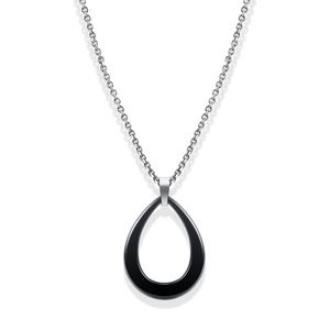Collar de acero inoxidable con colgante de cerámica en forma de lágrima, colgante hueco en blanco y negro para mujer, joyería de moda para uso diario - Product Image 4