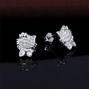 Online Shopping 925 Silver Jewelry in Rhodium Plated Cute Dog Earrings