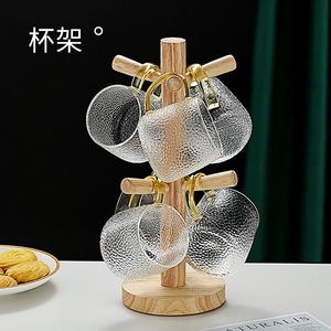 Support à tasses en bois massif, forme ronde de 32 cm, style japonais, égouttoir à tasses - Product Image 2