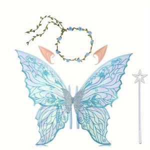 Haute qualité 4 pièces Halloween filles <span class=keywords><strong>ange</strong></span> aile papillon fée robe Costume enfants <span class=keywords><strong>elfe</strong></span> Cosplay ensemble bandeau magique fête décorations - Product Image 1