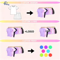 Yiying Custom Color Meisjes Zomerset Korte Mouwen Top & Gelaagde Tulle Rok Tweedelig Set Zachte Katoenen Stof Meisjeskleding