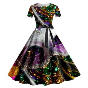 Abito martedì Gras da donna abito da sera a manica corta al ginocchio per Cocktail Party martedì Gras - Product Image 5