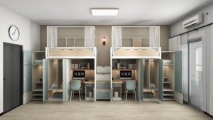 Đôi giường tầng bằng gỗ kim loại gác xép Giường tầng trẻ em Kid giường tủ quần áo lưu trữ ký túc xá nội thất căn hộ giường - Product Image 4