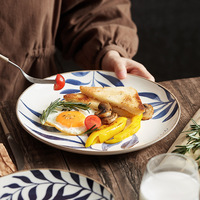 Assiette à dîner ronde en céramique bleue, style occidental moderne et écologique, assiette à dessert rouge et assiette à steak pour les fêtes