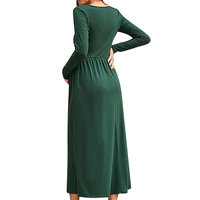 Vente en gros de robe de maternité décontractée à manches longues, robe longue de couleur unie avec croix ample, coupe ajustée