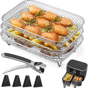 Juego de 3 Rejillas Rectangulares de Acero Inoxidable de Grado Alimenticio para Freidora de Aire, Cesta para Patatas Fritas, Cesta para Asar con Rejilla de Malla para Patatas Fritas, Empacado en Caja - Product Image 3