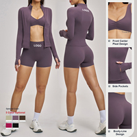 Ensemble de yoga pour femmes ODM : soutien-gorge de sport torsadé, veste cardigan, short – Respirant, extensible, séchage rapide, tenue de fitness active