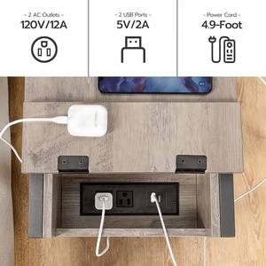 Mesa Auxiliar Extensible Moderna con Estación de Carga, Mesita de Noche Estrecha con Cajón, Puertos USB y Tomas de Corriente - Product Image 6