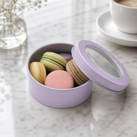 Boîte à biscuits ronde personnalisée de qualité alimentaire avec fenêtre transparente, emballage en métal pour bonbons, vente en gros, pour articles cadeaux de confiserie
