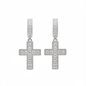 Orecchini a Croce in Oro Bianco con Diamanti Naturali Taglio Brillante Rotondo Colore G per Cerimonie Religiose Gioielli Unisex in Argento - Product Image 1