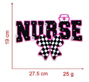 New Stock Big Size 27cm Iron on Chenille Sequin Mixed Embroidered <b>Nurse</b> Bow Patch - Product Image 6
