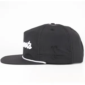 Aangepaste Hoge Kwaliteit Ongestructureerde 5 Panel Flat Bill Opa Hoed Snel Droog Nylon Touw Cap