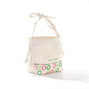 Custom Logo Printing Trending Design Cute Small Flower Women Handbag Canvas Tote Bag Reusable Drawstring Bag