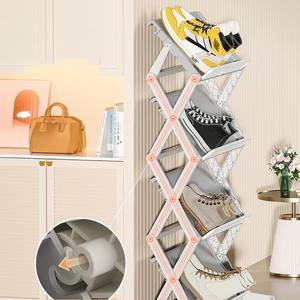 DS3595 salvaspazio 3 livelli di plastica scaffale scarpe Free Standing organizzatore per armadio corridoio ingresso camera da letto ripiegata scarpiera - Product Image 5