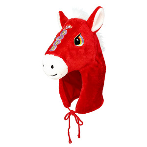 Gorro de peluche de caballo Luling Yaoyao, gorro rojo de dibujos animados del Zodíaco Chino para adultos y niños, gorro para fiesta de Año Nuevo - Product Image 5