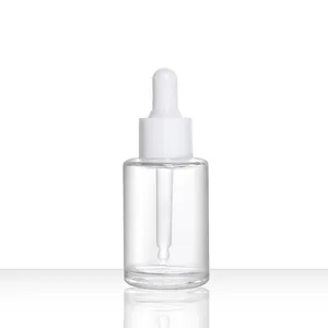 Round Luxury 30ml Glass Dropper Bottles With Crystal White Collar For Serum Essential Oil Cosmetic Packaging Oil Bottle