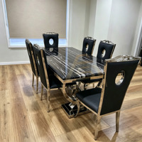 Ensemble de salle à manger 6 places, table en métal et pierre, style italien moderne, tables de salle à manger de luxe en marbre
