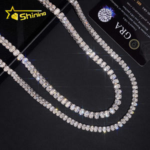 سلسلة تنس فاخرة من الموسانيت بيضاوية الشكل، مصنوعة من الفضة الإسترلينية عيار 925 مطلية بالذهب، تجتاز اختبار الألماس، قلادة تنس من الموسانيت، سلسلة متألقة - Product Image 5