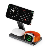 Chargeur sans fil rapide magnétique 3-en-1 pour téléphone, montre et écouteurs, en alliage d'aluminium T8, 15W/25W, de la marque Anfuyou, idéal pour les promotions et cadeaux.