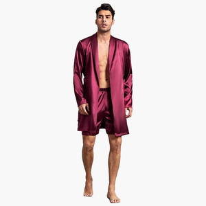 Custom Silk <b>Satin</b> Robes <b>Shorts</b> Sets for Men Solid Luxury Belted Bath Robe Solid Spa Silk Robe Men Night Wear - Product Image 2