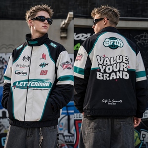 High Quality Spliced Vintage Racing Bomber <b>Jacket</b> Wholesale Custom Fabric Custom Pattern <b>Thick</b> Motorcycle <b>Jacket</b> Trendy Casual - Product Image 4