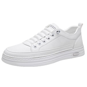Zapatillas Blancas con Cordones, Punta Redonda, Parte Superior de PU, Suela de Goma Antideslizante, con Logotipo en la Lengüeta, para Hombre, Casuales, Color Sólido - Product Image 5