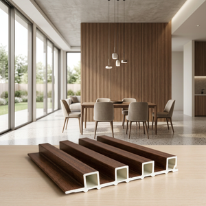 Revestimiento de Paneles Ranurados Modernos de WPC, Textura de Madera Cálida, Resistente al Fuego e Impermeable, para Paredes Interiores, Espacios Comerciales y Residenciales - Product Image 1