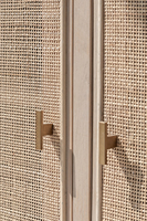 Vitrine d'angle en rotin et chêne bio, style bohème antique, bibliothèque de salon, meuble d'appoint en rotin, armoire de rangement cintrée