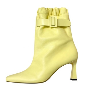 OEM Custom Women Pointy Toe Ankle Boots Solid <b>Elastic</b> Band Top Short Booties <b>Belt</b> Buckle High Heels Dress Shoes - Product Image 1