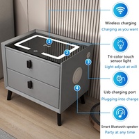 Mesita de noche de madera sólida, mueble inteligente minimalista, recargable, multifuncional, con carga inalámbrica