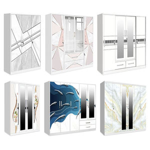 Armoire minimaliste blanche à 4 portes métalliques avec porte vitrée, grande capacité, penderie pour chambre à coucher avec tringle de suspension, mobilier de maison - Product Image 5