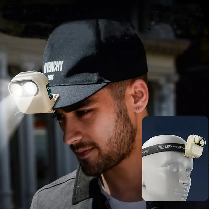 Şapka iğnesi kafa lambası ışığı sensör kontrolü eller serbest klip kep lambası Led şarj edilebilir kafa lambası