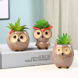 Pot de <span class=keywords><strong>fleurs</strong></span> en céramique en forme de hibou mignon <span class=keywords><strong>pour</strong></span> plantes succulentes, pot miniature, décorations en céramique - Product Image 3