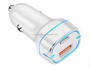 Fast Charging QC3.0 Dual Port Car Phone <b>Charger</b> Blue LED Display 5V3A Type-C Port 15W Short Circuit Protection for Mobile Phone - Product Image 5