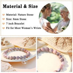Dainty pierre naturelle arbre de vie Bracelet cadeau pour maman rose zèbre pierre violet bleu pierre gemme carte Bracelet amitié bijoux - Product Image 2
