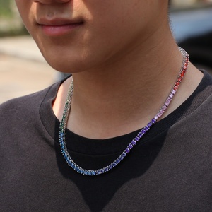 Phụ Nữ Đàn Ông Iced Out Cầu Vồng Choker 4 Mét Tennis Vòng Cổ Nhiều Màu Chuỗi CZ Trang Sức Ban Đầu Charm Tùy Chỉnh Vòng Cổ - Product Image 4