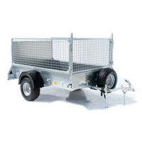 Remorque de fret compacte de 750 kg avec rampe, sans frein, à essieu unique, galvanisée, avec côtés grillagés