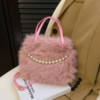 Bolso de Felpa DICHOS, Nuevo y Lindo, para Mujer, Moderno y Versátil, con Cadena de Perlas, Tipo Bandolera
