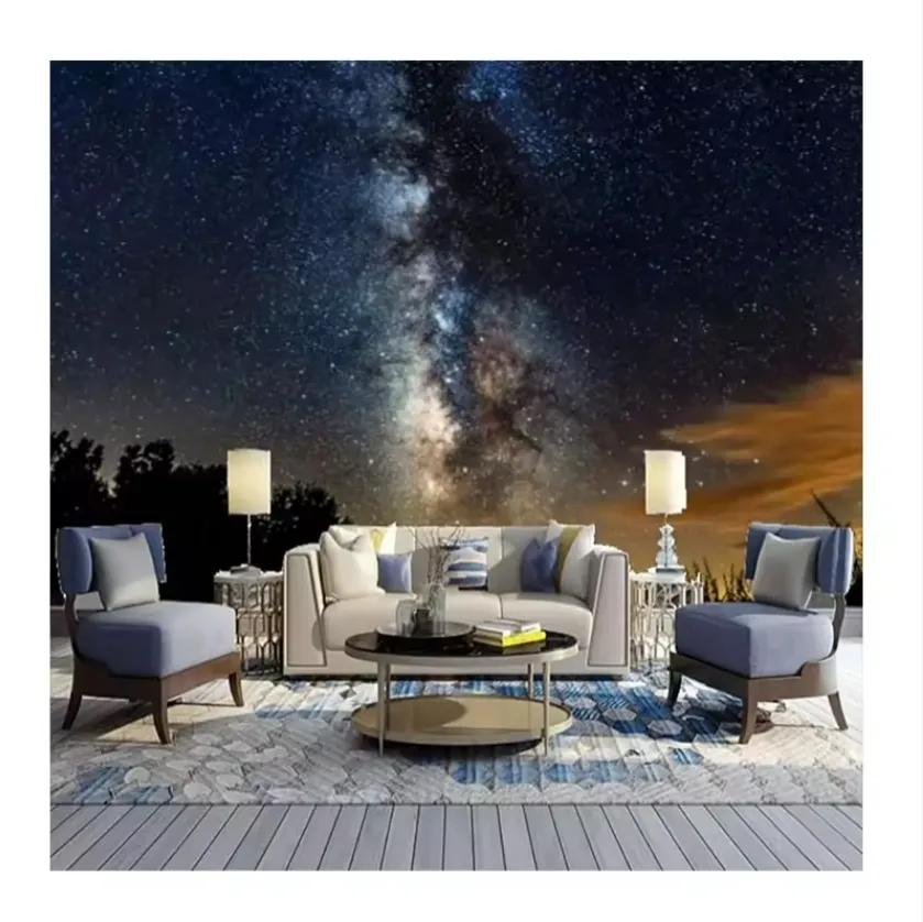 Papier peint 3D Galaxy Starry Sky Night Space Stickers muraux amovibles pour le salon et la chambre à coucher Papier peint
