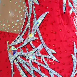 LIUHUO <strong>Red</strong> Rhinestone <strong>Swimming</strong> Leotard Sleeveless Floral Vine Pattern Girls' Competition Performance <strong>Costume</strong> - Product Image 4