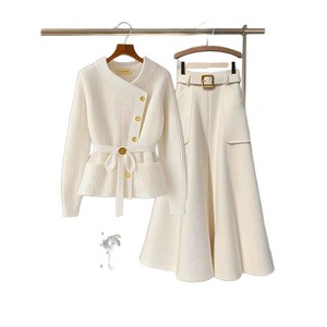 <span class=keywords><strong>Ensemble</strong></span> de tenue d'hiver pour femme, style chic, <span class=keywords><strong>pull</strong></span> en tricot abricot, nouveau design, <span class=keywords><strong>jupe</strong></span> taille haute amincissante - Product Image 4