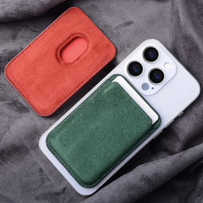 DL New Innovation Snap on Card Holder Custom Suede Leather Wallet Magnetic Card Holder wallet case for iPhone 13 Pro