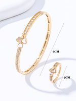 Ensemble de bijoux en zircon trèfle porte-bonheur charmant, incrustation en forme de cœur, bracelet tendance pour femmes, accessoire cadeau pour un usage quotidien décontracté