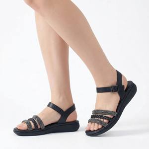 <span class=keywords><strong>Sandales</strong></span> <span class=keywords><strong>noires</strong></span> <span class=keywords><strong>tressées</strong></span> à strass pour femmes, avec bride de cheville réglable, confortables, légères, pour l'été et les occasions décontractées - Product Image 1