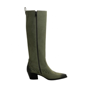 <span class=keywords><strong>Bottes</strong></span> hautes vert olive style western avec broderies <span class=keywords><strong>en</strong></span> <span class=keywords><strong>daim</strong></span>, bout pointu/bout carré, confort automne/printemps, style cowboy moderne - Product Image 4