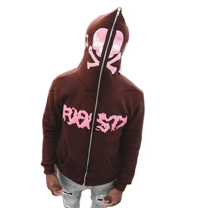 Großhandel Streetwear Hoodie Langarm Kapuzen pullover Custom Logo Übergroßes Sweatshirt Full Zip Up Bulk Hoodie